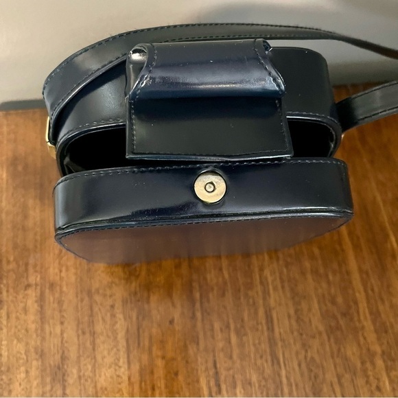 Vintage Navy Structured Box Crossbody Bag – Minimalist 90s Hard Shell Purse - Picture 3 of 14